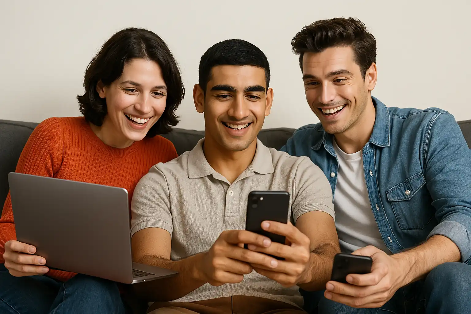 Illustration of family photo with mobile and laptop